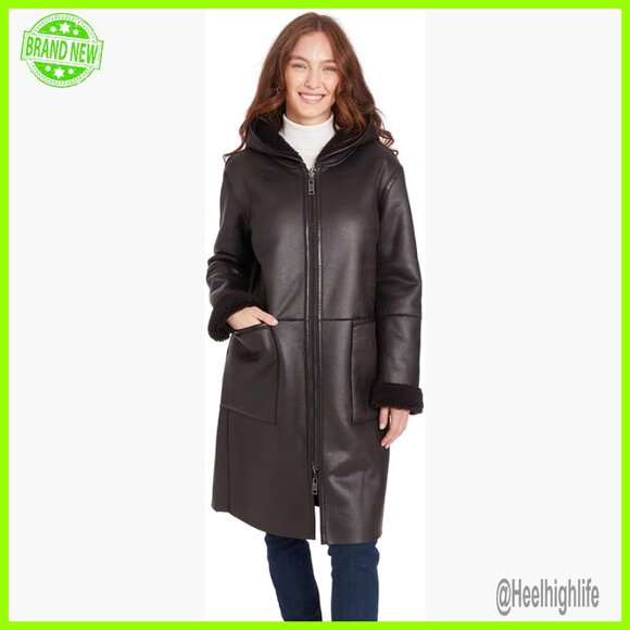 Reversible Zip Front Coat with Hood and Pockets Long Sleeve